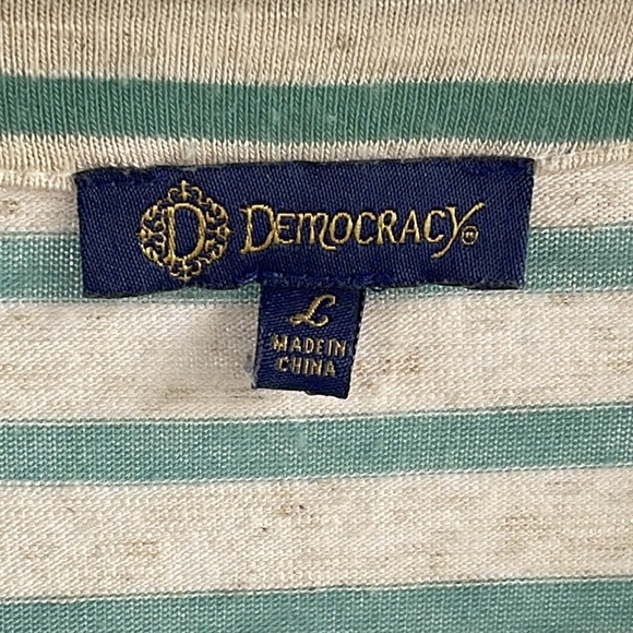 Democracy Womens aqua/cream striped tie front top size L - Picture 3 of 5